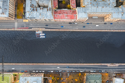 River in the city top view