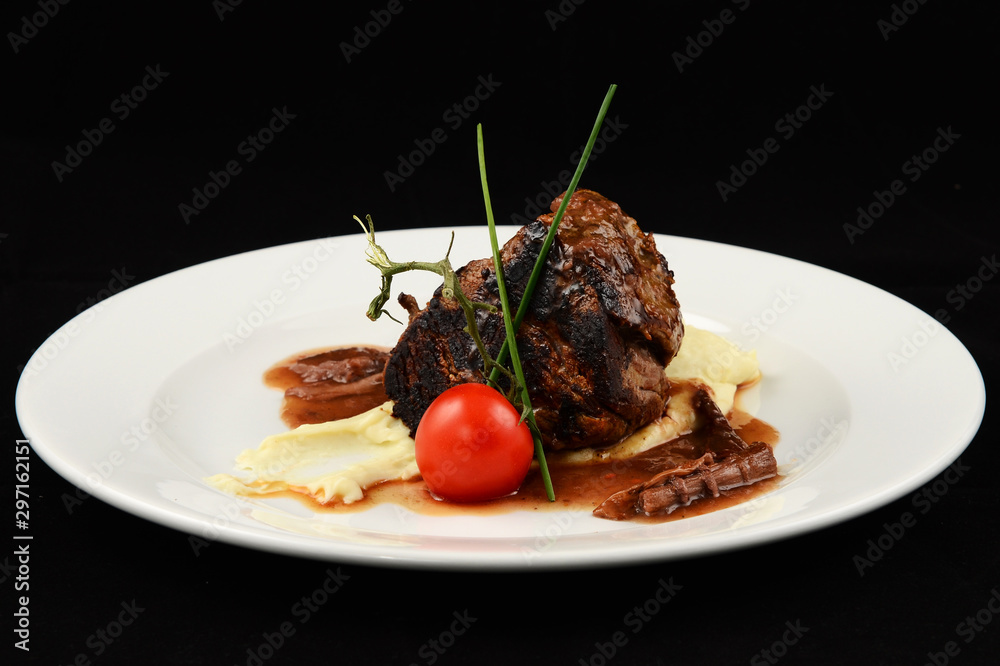 grilled beef steak with sauce and vegetables grilled beef steak with sauce and vegetables