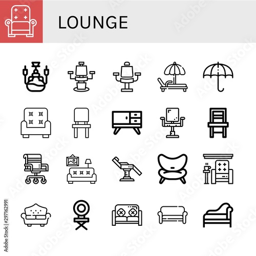 Set of lounge icons such as Armchair, Hookah, Chair, Deck chair, Sun umbrella, Furniture, Living room, Sofa, Divan , lounge