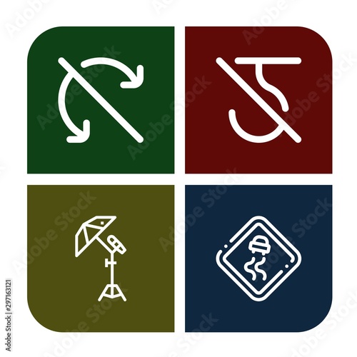 Set of careful icons such as Do not roll, Do not use hook, Reflector, Slippery road , careful