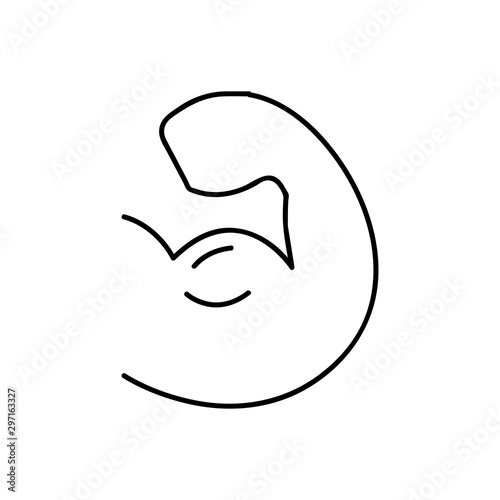 Biceps muscle icon. Bodybuilder strong arm sign. Weightlifting fitness symbol. Linear outline icon on white background.
