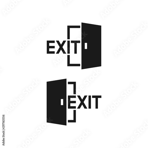 Open door  exit black vector icon. Open door with exit text simple glyph symbol.