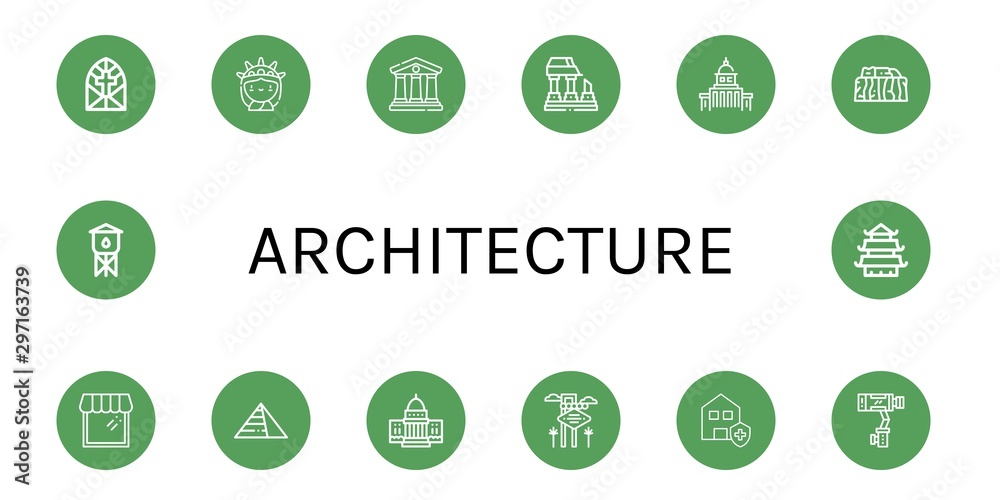 Set of architecture icons such as Stained glass window, Statue of liberty, Courthouse, Ruined, Government, Stonehenge, Shop, Pyramids, White house, Las vegas, Clean house , architecture Set of architecture icons such as Stained glass window, Statue of liberty, Courthouse, Ruined, Government, Stonehenge, Shop, Pyramids, White house, Las vegas, Clean house , architecture