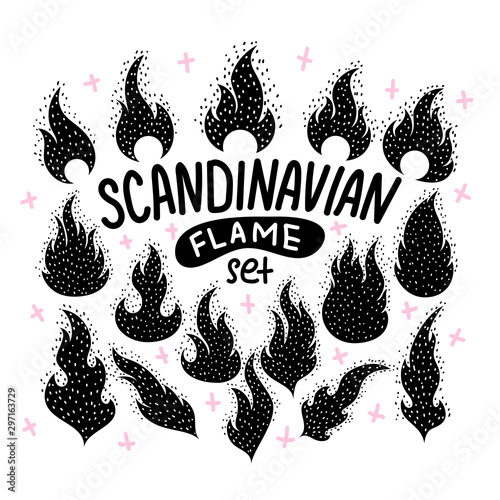 Fire flames black vector illustrations set