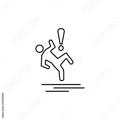 Slippery floor sign line icon for web, mobile and infographics. Vector black icon isolated on white background.