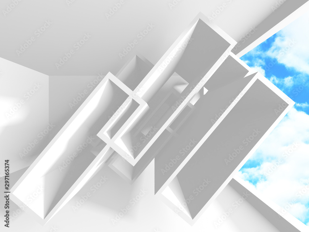 Fototapeta premium Futuristic White Architecture Design on Cloudy Sky Background