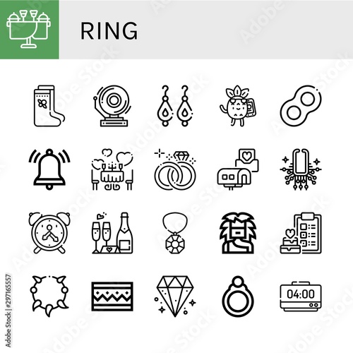 Wallpaper Mural Set of ring icons such as Wedding, Valenki, School bell, Earrings, Calling, Floats, Notification, Romantic, Wedding ring, Wedding invitation, Necklace, Alarm clock, Gem , ring Torontodigital.ca