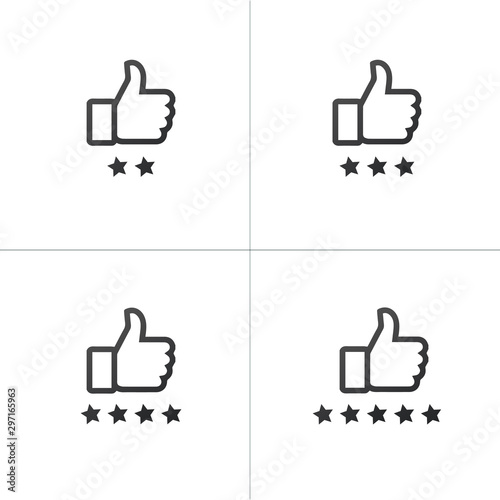 Rate Button set, stars and thumb up, voting concept. Stock vector illustration isolated on white background.