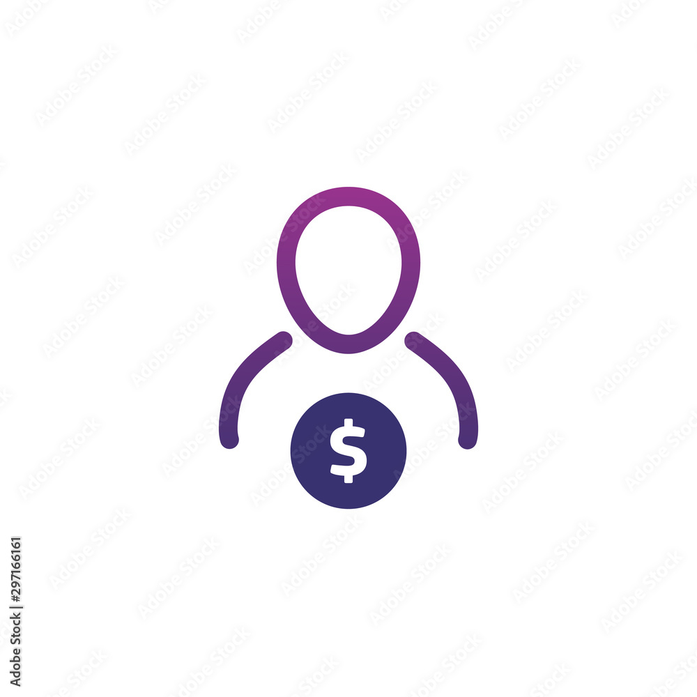 Linear User or account icon with dollar sign. Stock vector illustration isolated on white background.