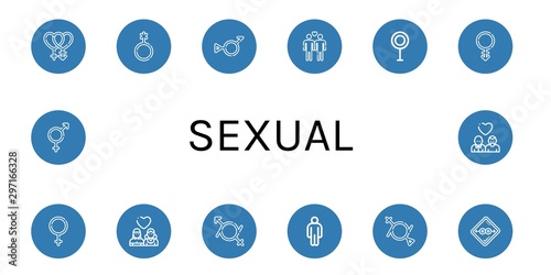 Set of sexual icons such as Bisexual, Genderqueer, Bigender, Gay, Transvestite, Androgyne, Female, Lesbian, Gender fluid, Male, Condom , sexual