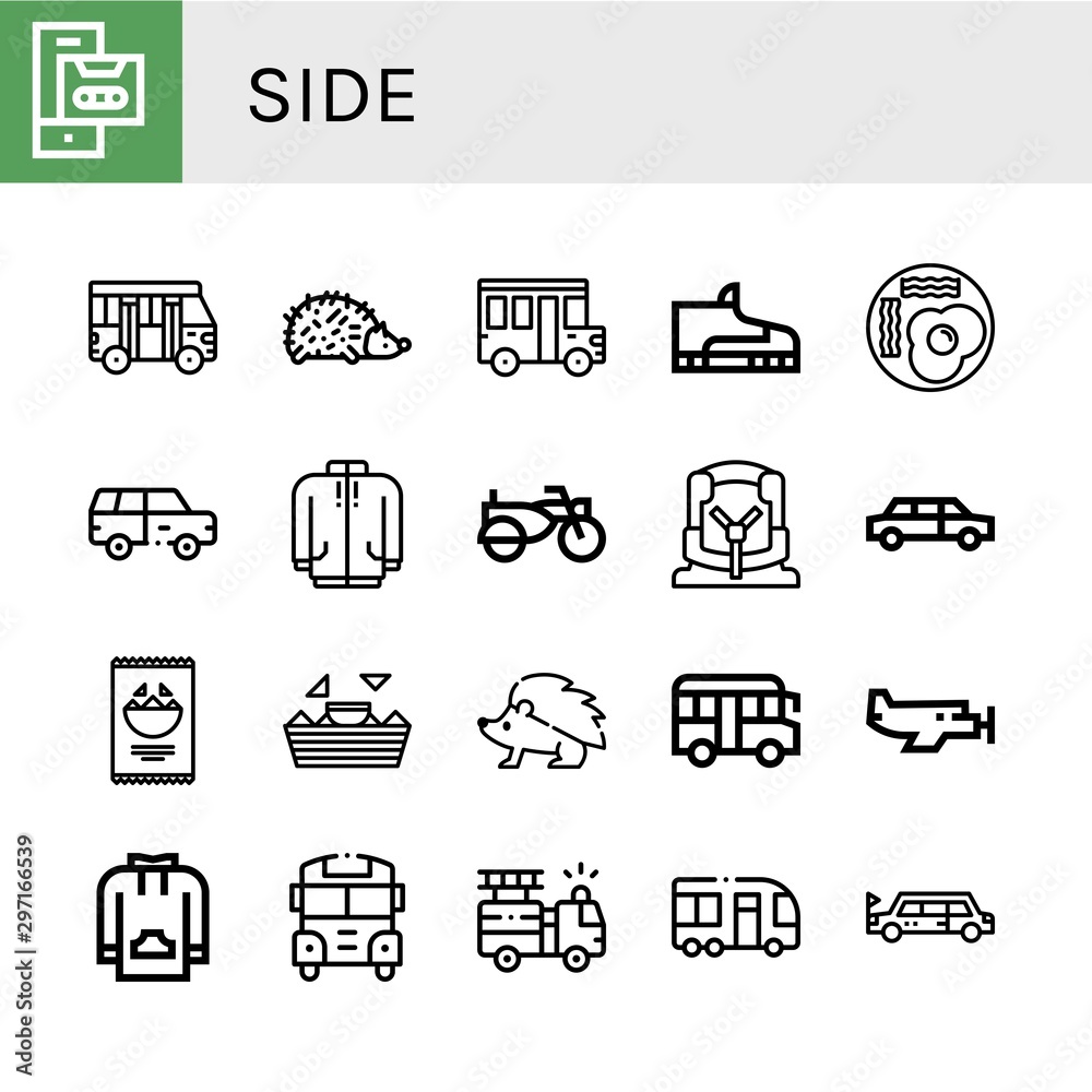 Set of side icons such as Cassette, School bus, Hedgehog, Footwear, Fried eggs, Suv, Long sleeve, Sidecar, Car seat, Limousine, Nachos, Small plane, Sweatshirt, Fire truck , side Set of side icons such as Cassette, School bus, Hedgehog, Footwear, Fried eggs, Suv, Long sleeve, Sidecar, Car seat, Limousine, Nachos, Small plane, Sweatshirt, Fire truck , side