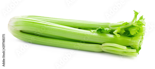 bunch of green celery isolated on white background photo