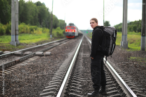 Traveling with a backpack on foot