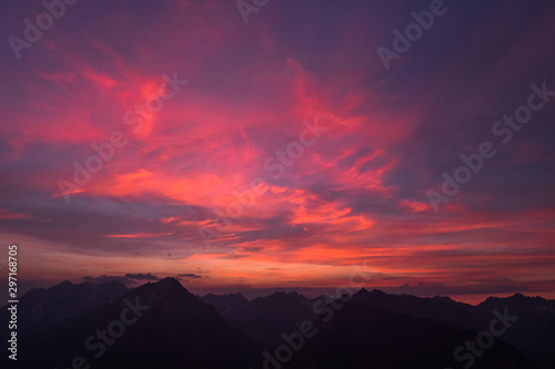 burning red sky in the alps 