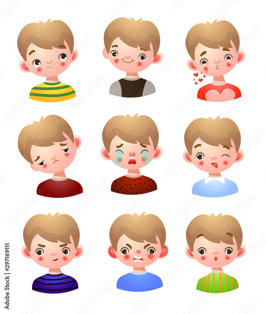 Set of little boys face with different expressions vector illustration Set of little boys face with different expressions vector illustration