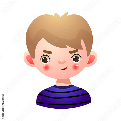 Boy smiling face with fire in her eyes vector illustration