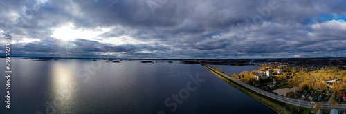 Fototapeta Naklejka Na Ścianę i Meble -  Panorama aerial highway through water. Highway antenna