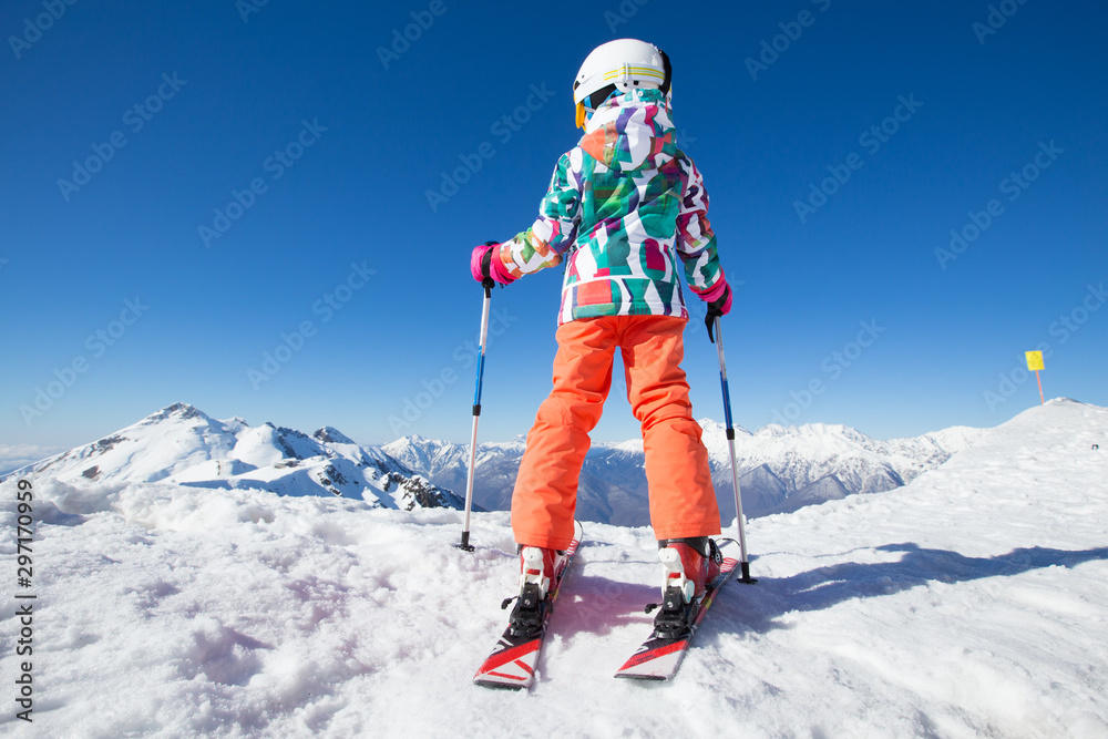 girl on alpine skiing