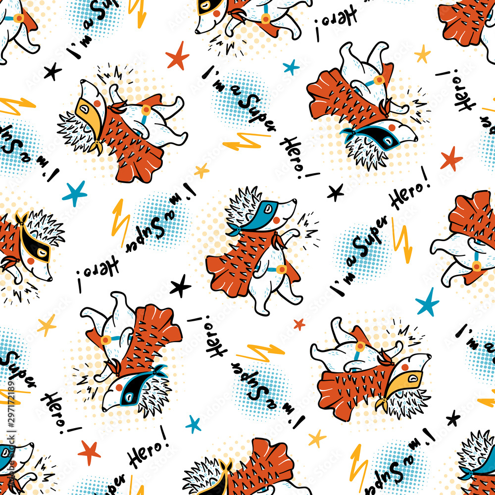 Super Hero Colorful Background for Kids. Vector Seamless Pattern