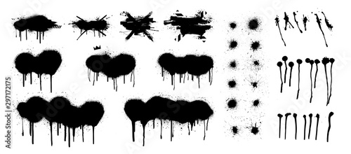 Stencil spray graffiti template. Isolated collection black splashes. High level of detail, quality tracing. Mockup graffiti grunge. Vecot Spray stencil. Vector set