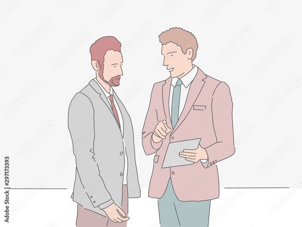 Discussion in the meeting. Hand drawn style vector design illustrations. Discussion in the meeting. Hand drawn style vector design illustrations.