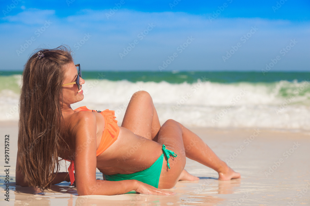 Beautiful tourist woman on summer vacation, beach, bali