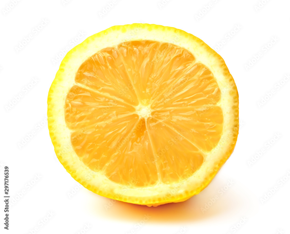 Half pieced lemon isolated on white background. Close-up. Half pieced lemon isolated on white background. Close-up.