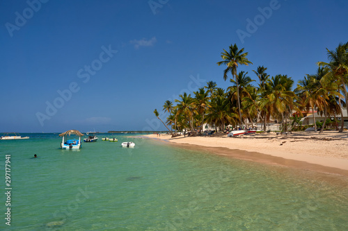 Beautiful view of a sandy beach in Dominican Republic from a boat