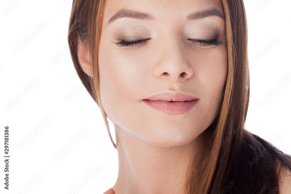 healthy lifestyle and face care. Portrait of a young beautiful woman with closed eyes, close-up
