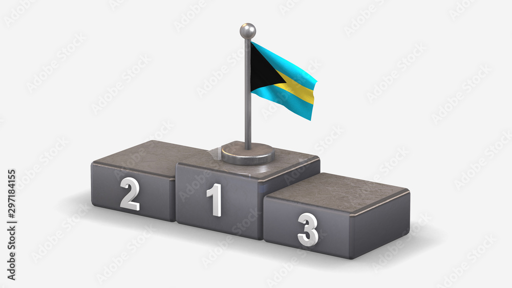 Bahamas 3D waving flag illustration on winner podium. Bahamas 3D waving flag illustration on winner podium.