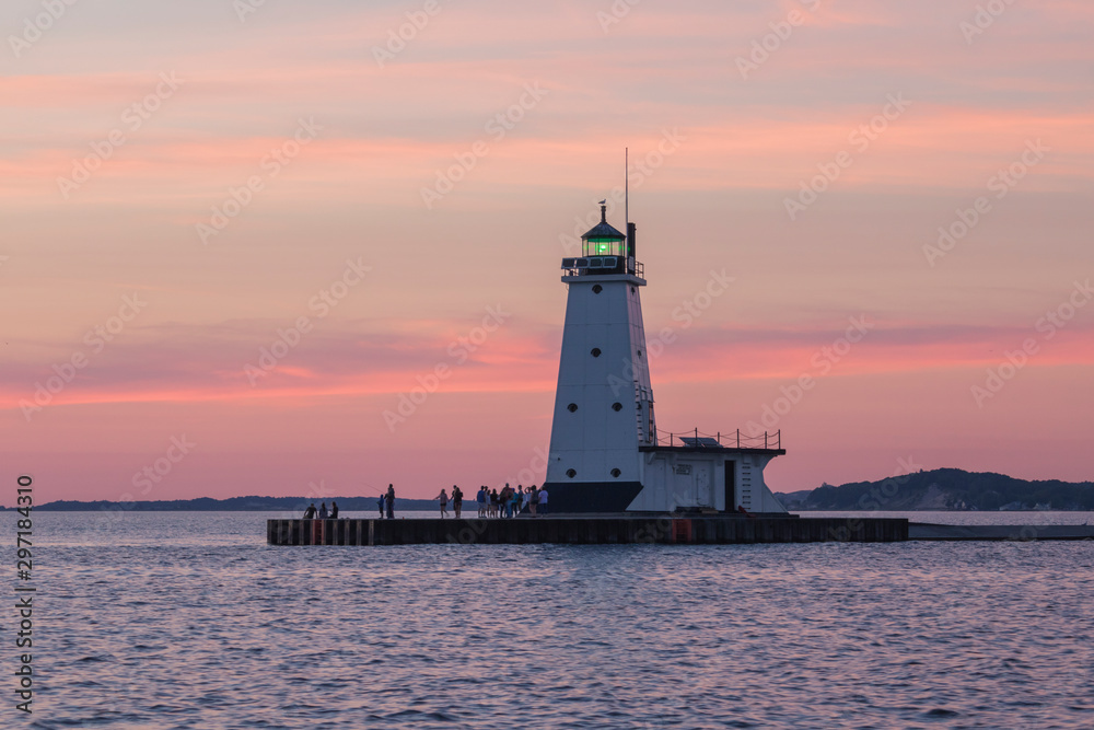 lighthouse pastels at sunset