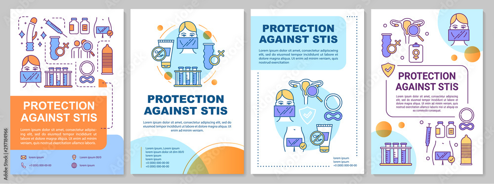 Protection against stis brochure template. Disease prevention. Flyer, booklet, leaflet print, cover design with linear illustrations. Vector page layouts for magazines, annual reports, advertising