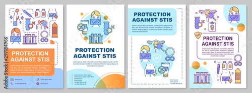Protection against stis brochure template. Disease prevention. Flyer, booklet, leaflet print, cover design with linear illustrations. Vector page layouts for magazines, annual reports, advertising photo