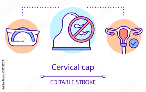 Cervical cap concept icon. Female contraceptive. Birth control device. Preventing unwanted pregnancy. Safe sex idea thin line illustration. Vector isolated outline drawing. Editable stroke photo