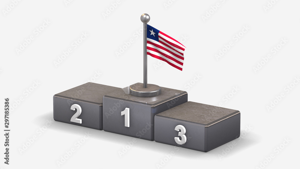 Liberia 3D waving flag illustration on winner podium. Liberia 3D waving flag illustration on winner podium.