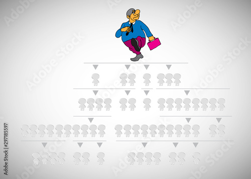 Vector illustration of corporate structure, cartoon character of business team