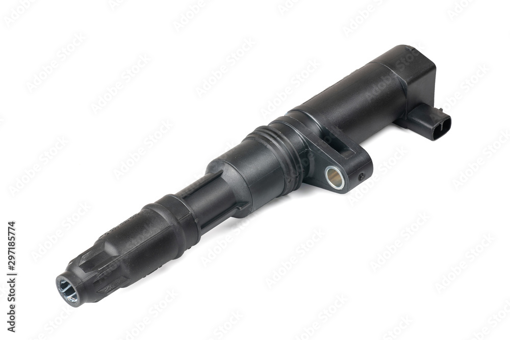 New ignition coil for a gas engine, on a white background New ignition coil for a gas engine, on a white background