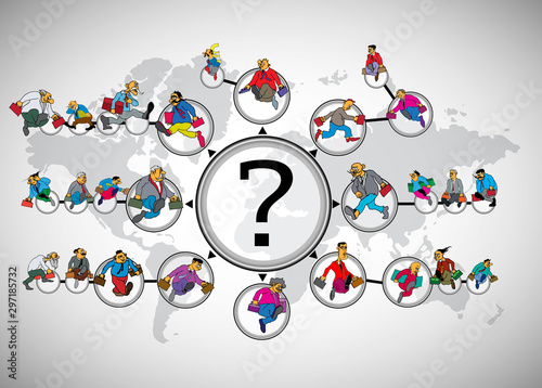 Vector illustration of corporate structure, cartoon character of business team