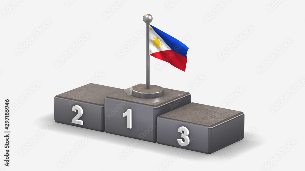 Philippines 3D waving flag illustration on winner podium. Philippines 3D waving flag illustration on winner podium.