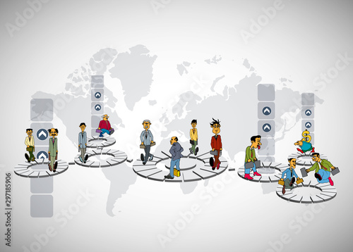 Vector illustration of corporate structure, cartoon character of business team