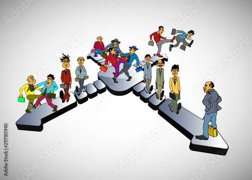 Vector illustration of corporate structure, cartoon character of business team