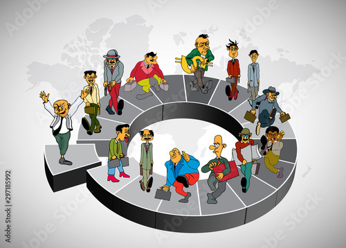 Vector illustration of corporate structure, cartoon character of business team