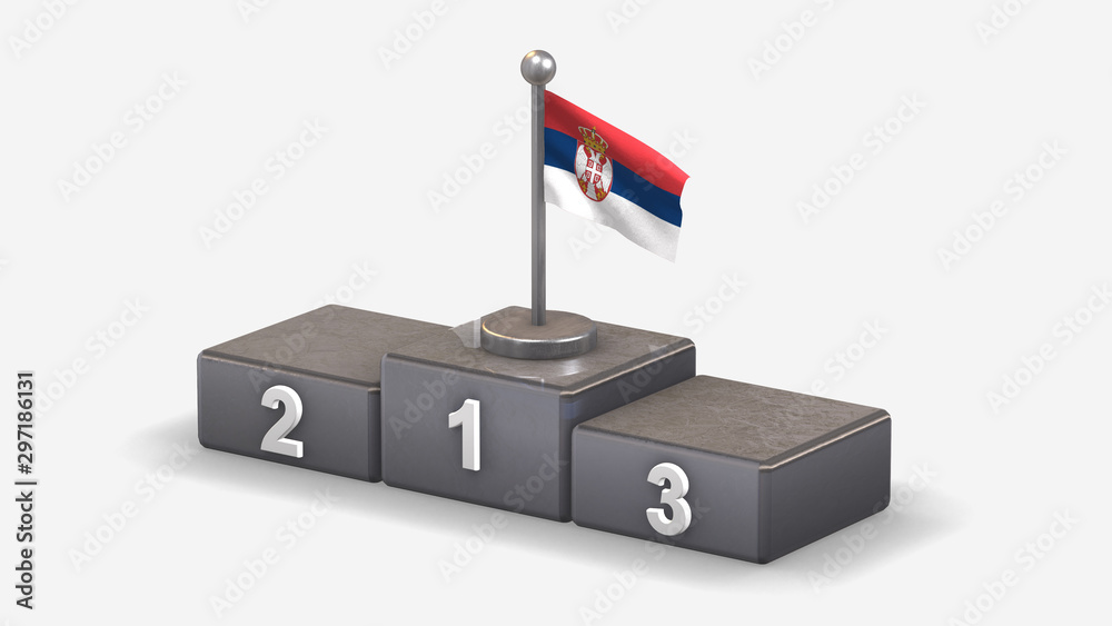 Serbia 3D waving flag illustration on winner podium. Serbia 3D waving flag illustration on winner podium.