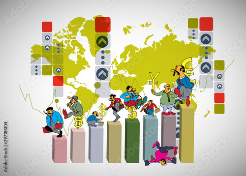 Vector illustration of corporate structure, cartoon character of business team