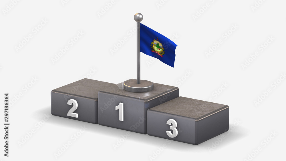 Vermont 3D waving flag illustration on winner podium. Vermont 3D waving flag illustration on winner podium.