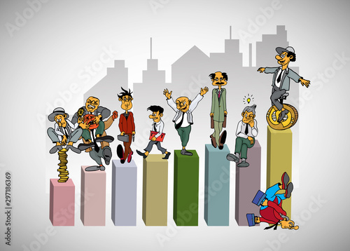 Vector illustration of corporate structure, cartoon character of business team