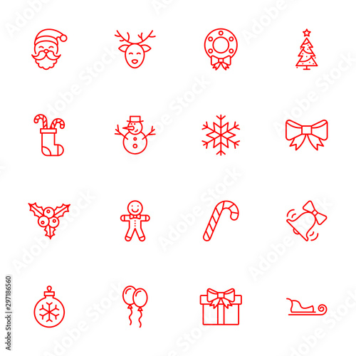 New Year Christmas thile line red icons set. Vector illustrations collection eps10. photo