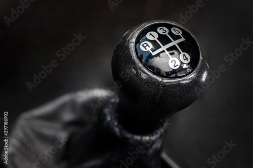 Manual gearbox lever car interior details