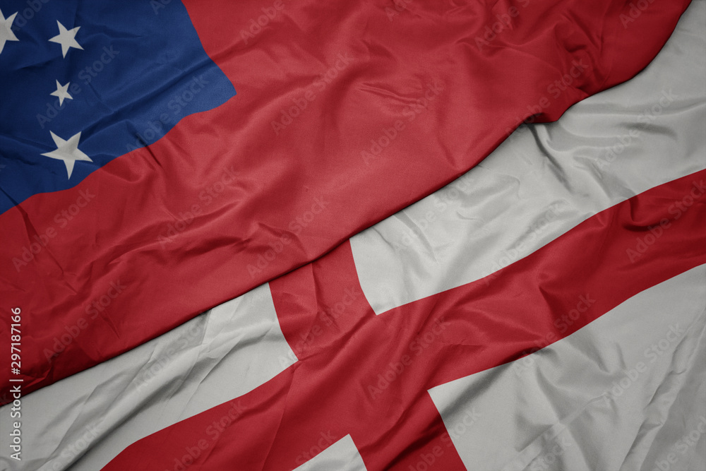 waving colorful flag of england and national flag of Samoa . waving colorful flag of england and national flag of Samoa .
