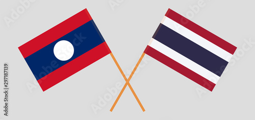 Laos and Thailand. Laotian and Thai flags
